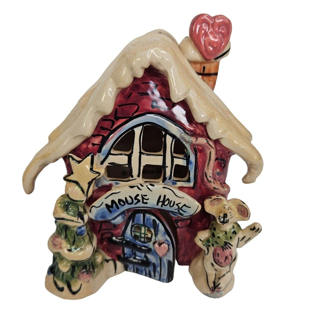 Blue Sky‎ Claywork Heather Goldminc Mouse House Cottage Candle Tealight Xmas Vtg